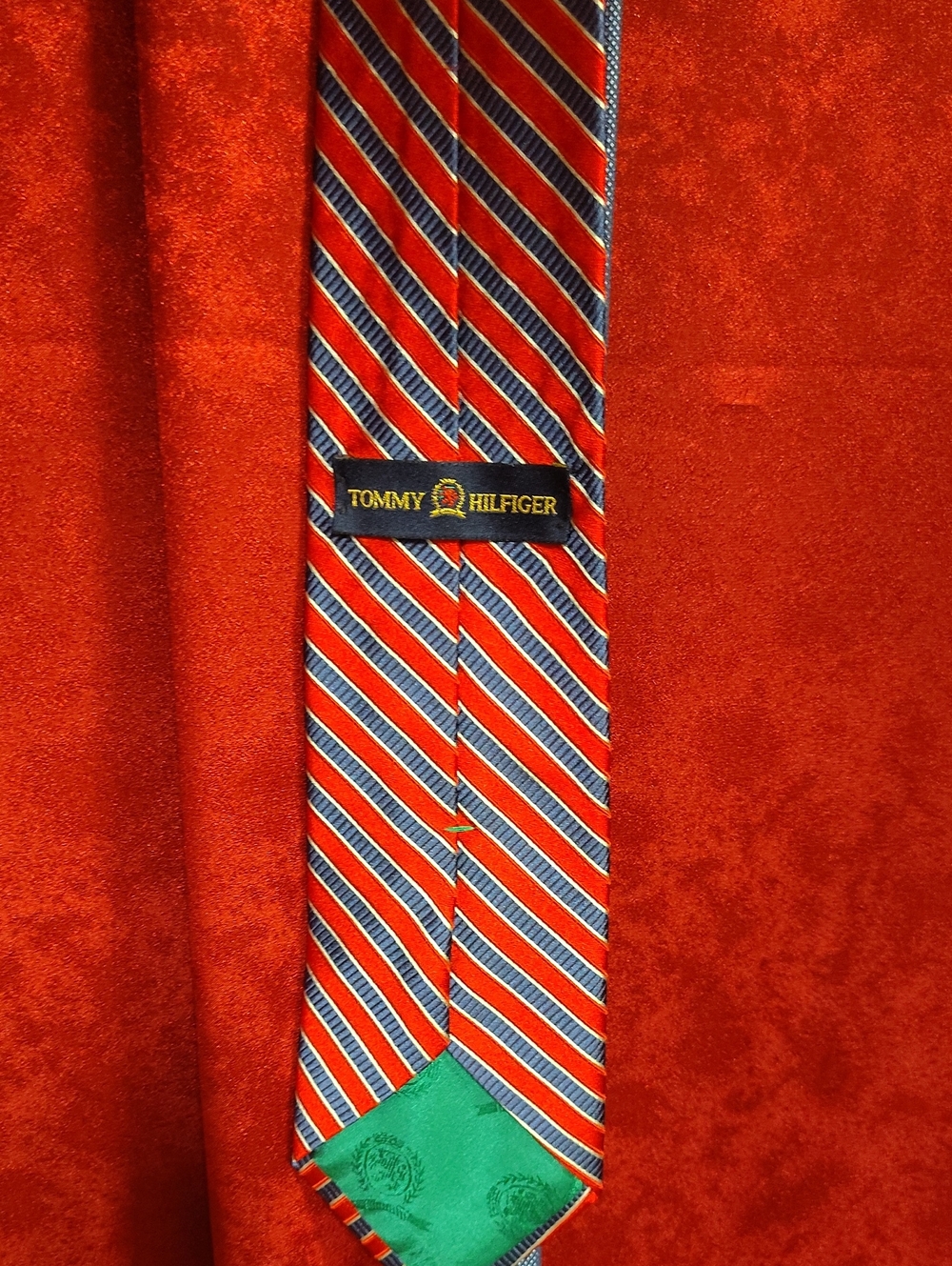 Tommy Hilfiger Red and Navy Diagonal Stripe Silk Tie